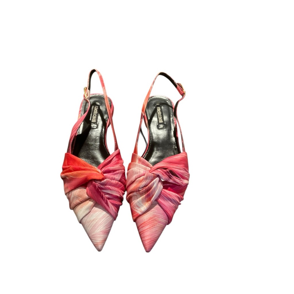 Roberto Cavalli Women’s Pink Multicolor Knotted Slingback Flats Size 39